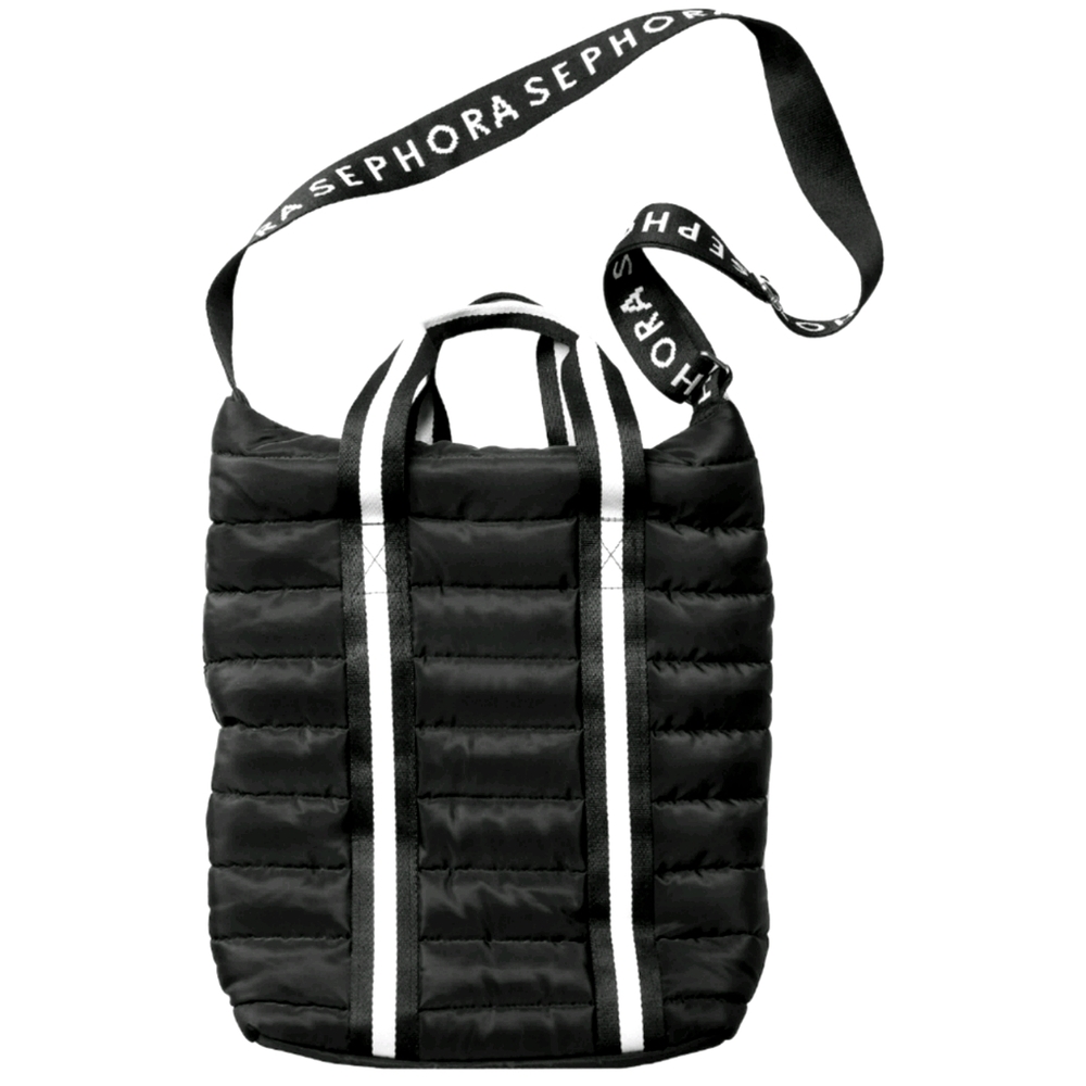 Black Puffer bag Zipper top, adjustable strap
